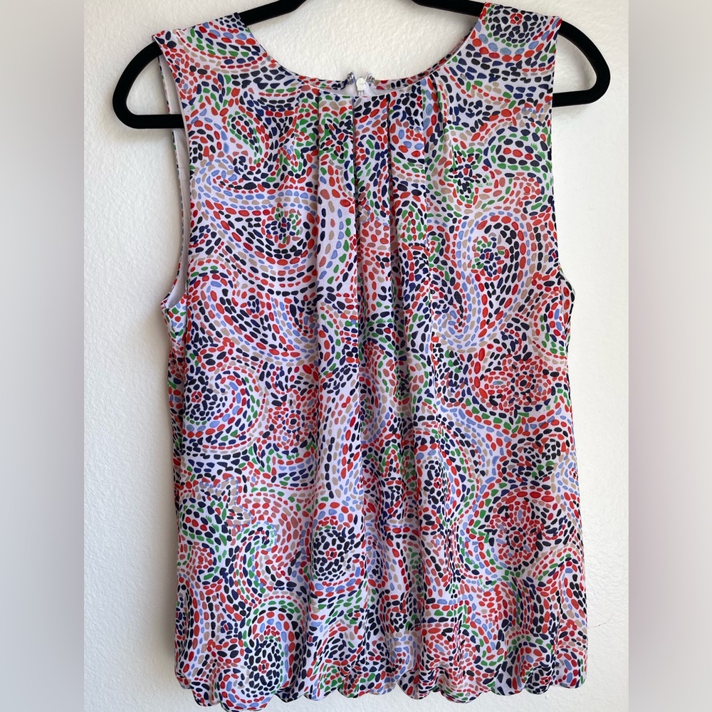 Liz Claiborne Sleeveless Multicolor Swirl Print Top White/Pink/Blue/Green Size L - Picture 8 of 9